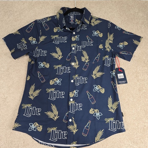 Other - Miller Lite Neon Bottles Hawaiian Shirt Blue Valor Collective Mens Small New‎